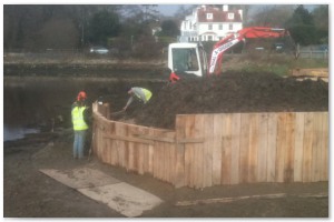 Dock refurbishment works, clearing the old dock of silt and buildup, reinforcing embankments and landscaping surrounding land.