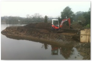 Dock refurbishment works, clearing the old dock of silt and buildup, reinforcing embankments and landscaping surrounding land.