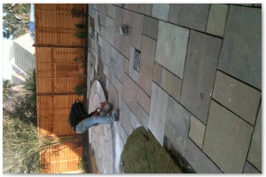 Indian sandstone patio and circular paving installation in Lymington, Hampshire