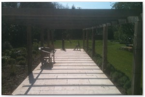 Bespoke oak pergola to the customers specifications. Supplied and installed by Lyndhurst Landscaping and Maintenance.